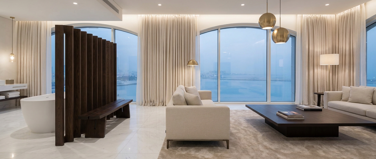 Waterfront hotel suite architectural concept