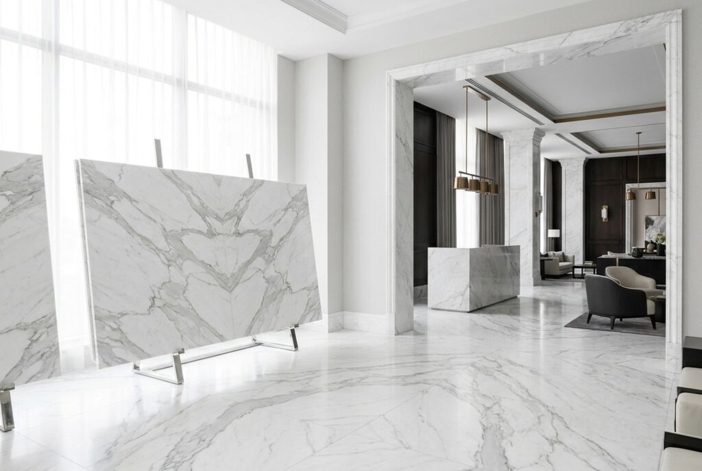 Imported Vietnam White Marble illustrative product visualization